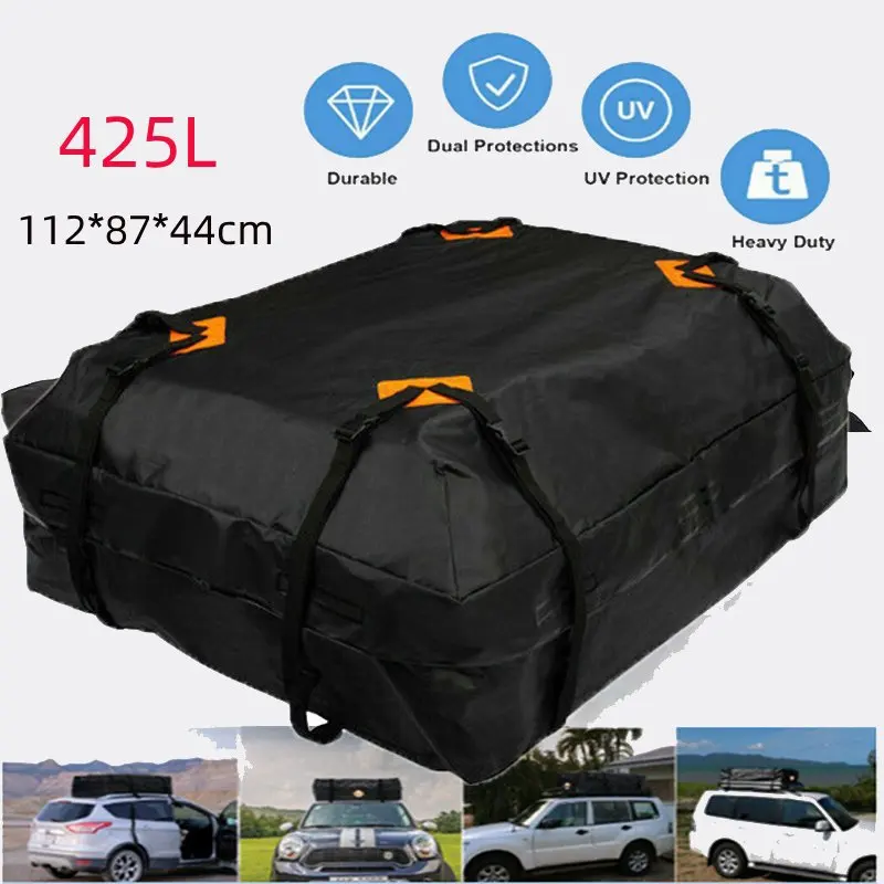 Bolsa de carga impermeable para techo de coche, Maleta de equipaje de gran capacidad de 425L para SUV, portaequipajes superior, color negro, almacenamiento de viaje