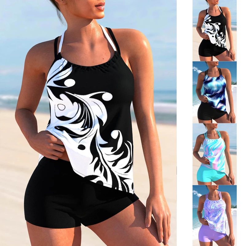 

2023 женский пляжный купальник, модный принт, танкини, модный сексуальный купальник, купальник, комплект бикини, летний купальник, комплект из двух предметов