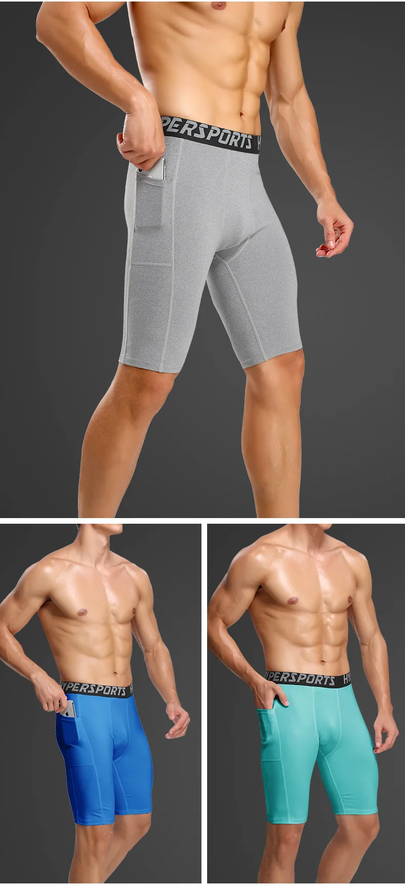Kompressions-Trainingsshorts für Herren, Sommer-Sportbekleidung, Jogginghosen, kurze Hosen, schnelltrocknend, für Fitnessstudio, Herren-Trainingshosen, Sportshorts. – Detail 6