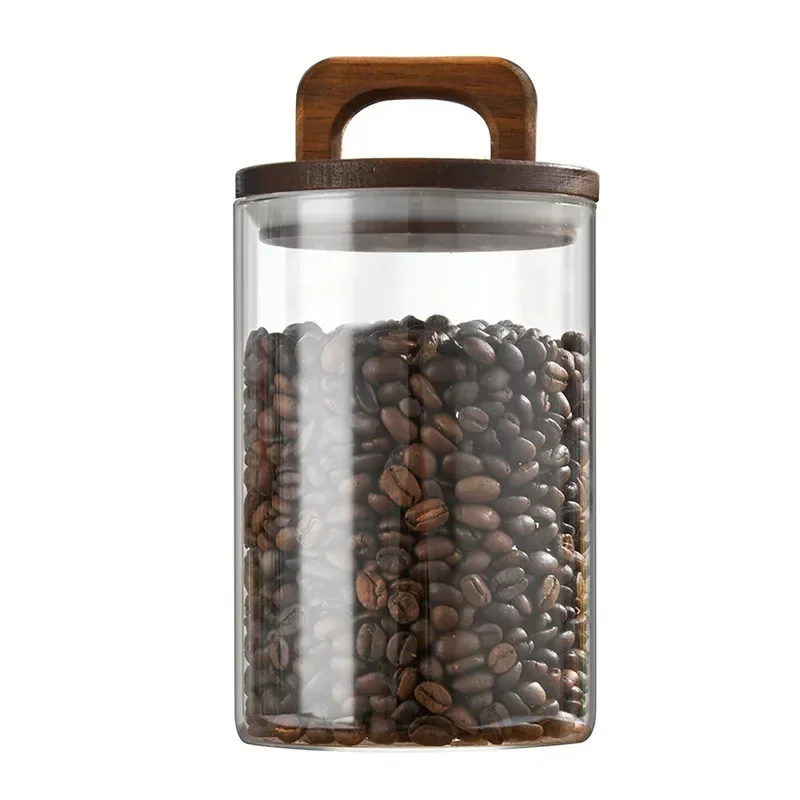 800-2100ml Wood Lid Glass Jar 1pc Airtight Canister Food Container Coffee Beans Kitchen Storage Bottles Sealed Grounds Large Set