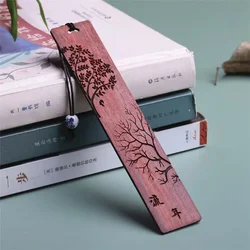 Vintage Chinese Wooden Bookmark - Mahogany Carved Design, Ideal for Students and Office Stationery (Red)