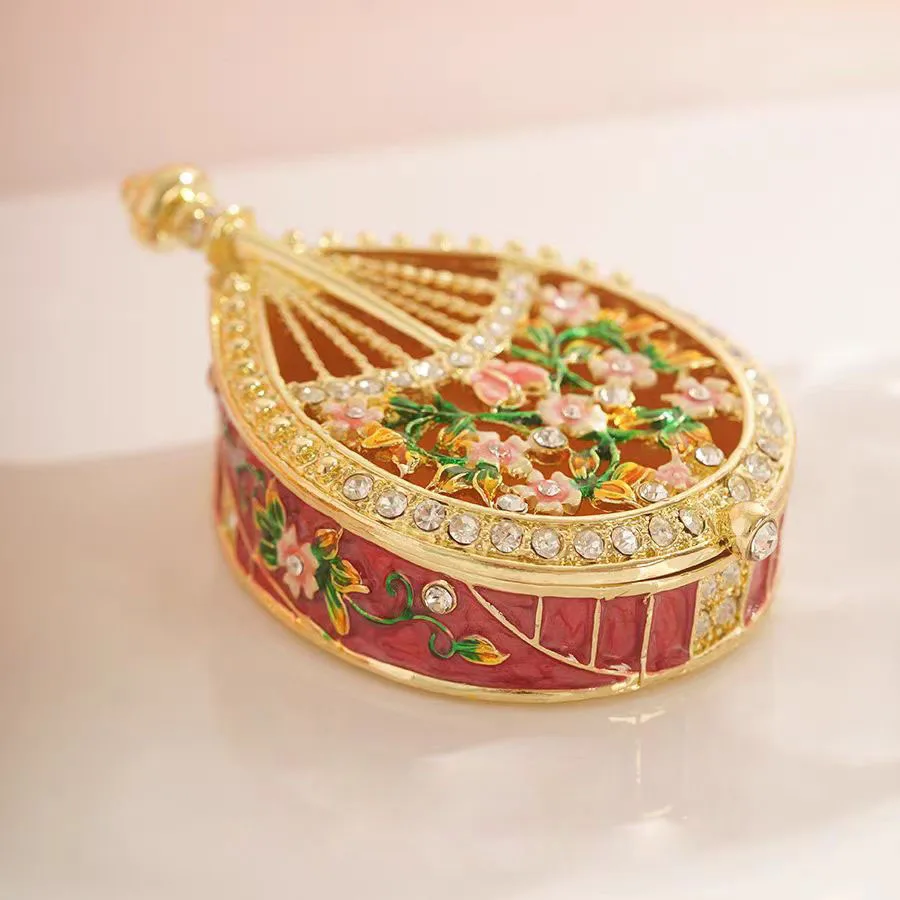 Enameled and Bejeweled Pipa Flower Qin Jewelry Box Hand Painted Trinket Boxes Home Table Decor Girl Gift ﻿ 3