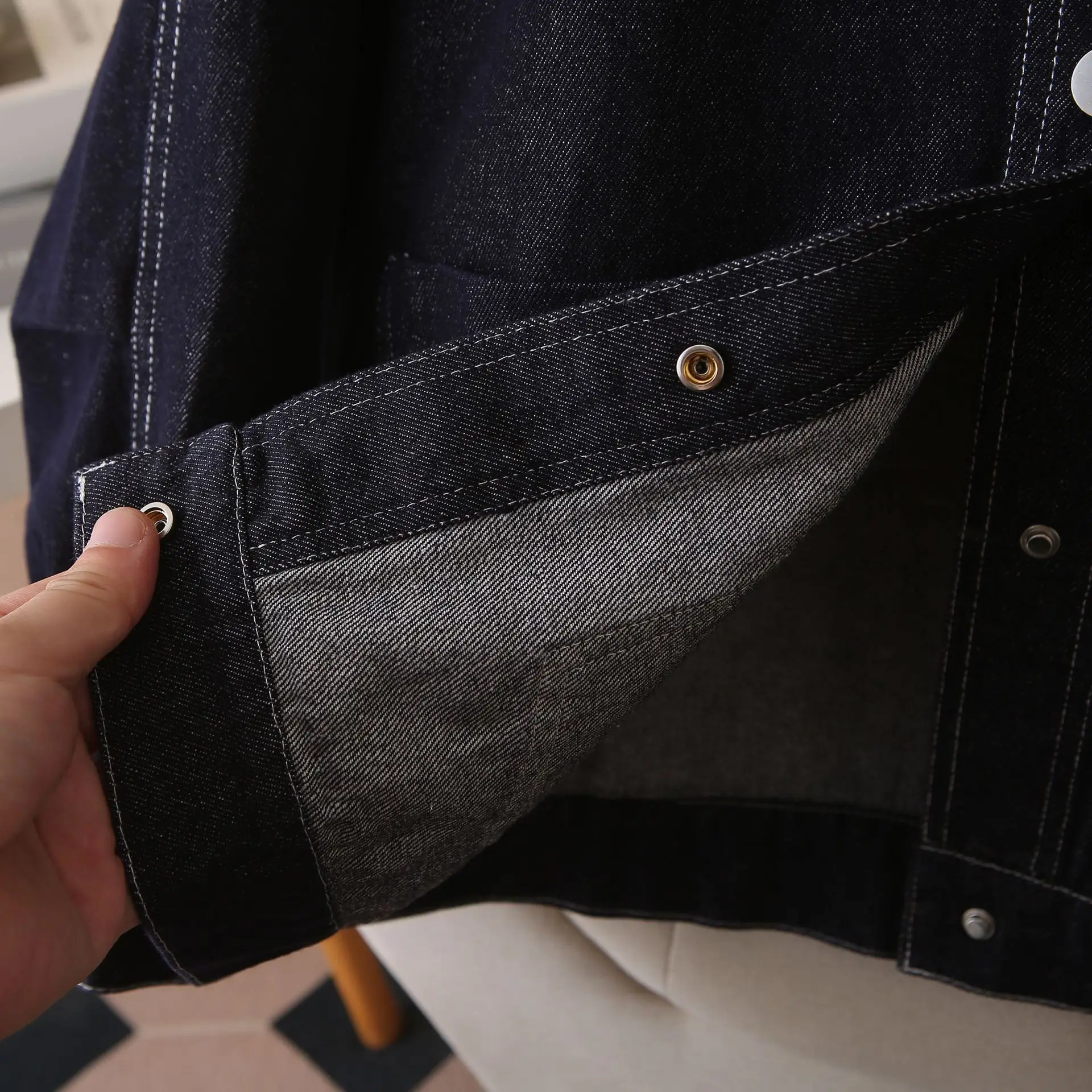 Fashion Plus Size Women's Denim Jacket Loose In Autumn Bright Line Decorate Casual Cardigan Coat 975