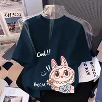 Loose Cotton Short Sleeve T-Shirt Women's Student Top Cartoon Print Comfortable Breathable Pure Cotton Half Sleeve Shirt