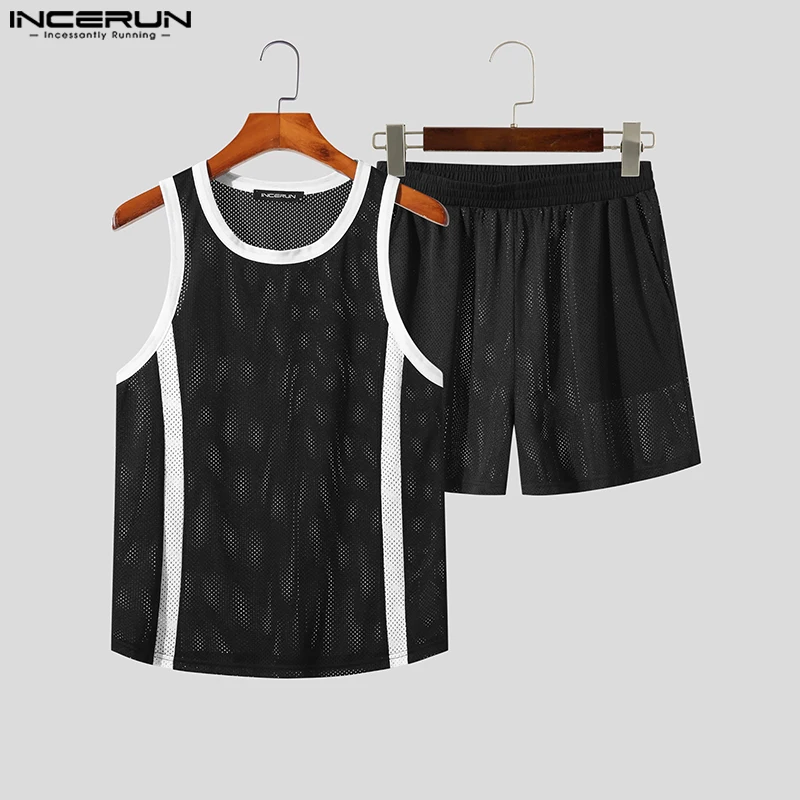 Fashion Casual Style Men's Sets INCERUN Sleeveless Tank Tops Shorts Handsome Mens Black&White Contrast Two Piece Sets S-5XL 2023