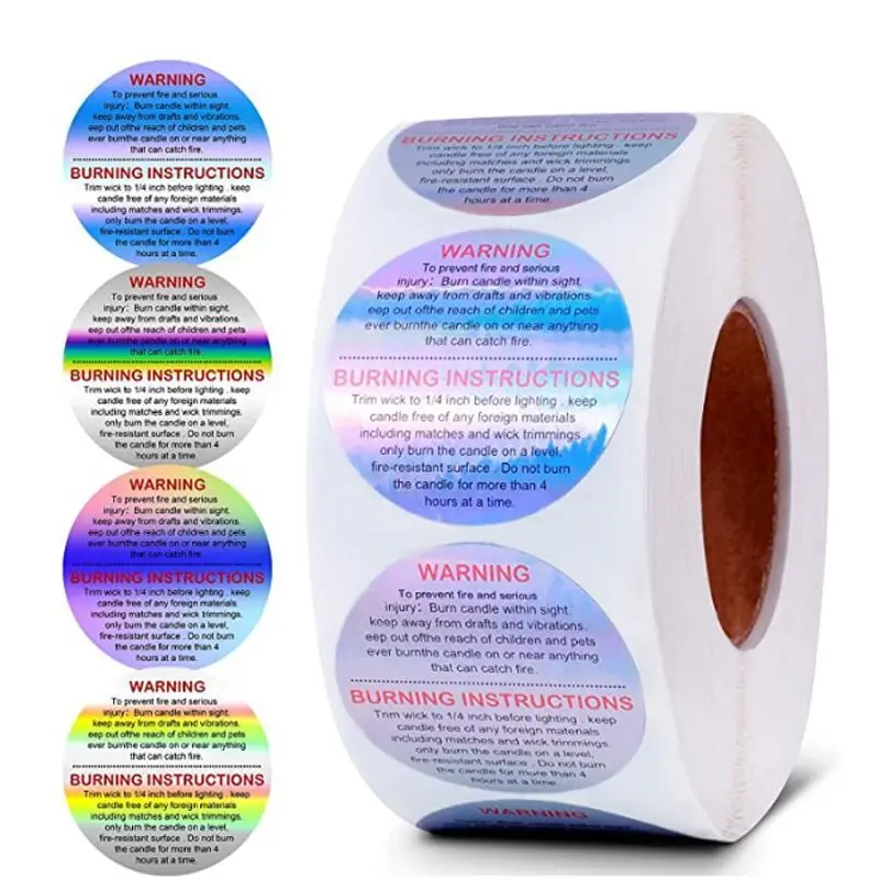1.5 inch 500pcs/roll Waterproof Candle Warning Label  Candle Jar Container Stickers Removable Safety Decals for Candle Jar