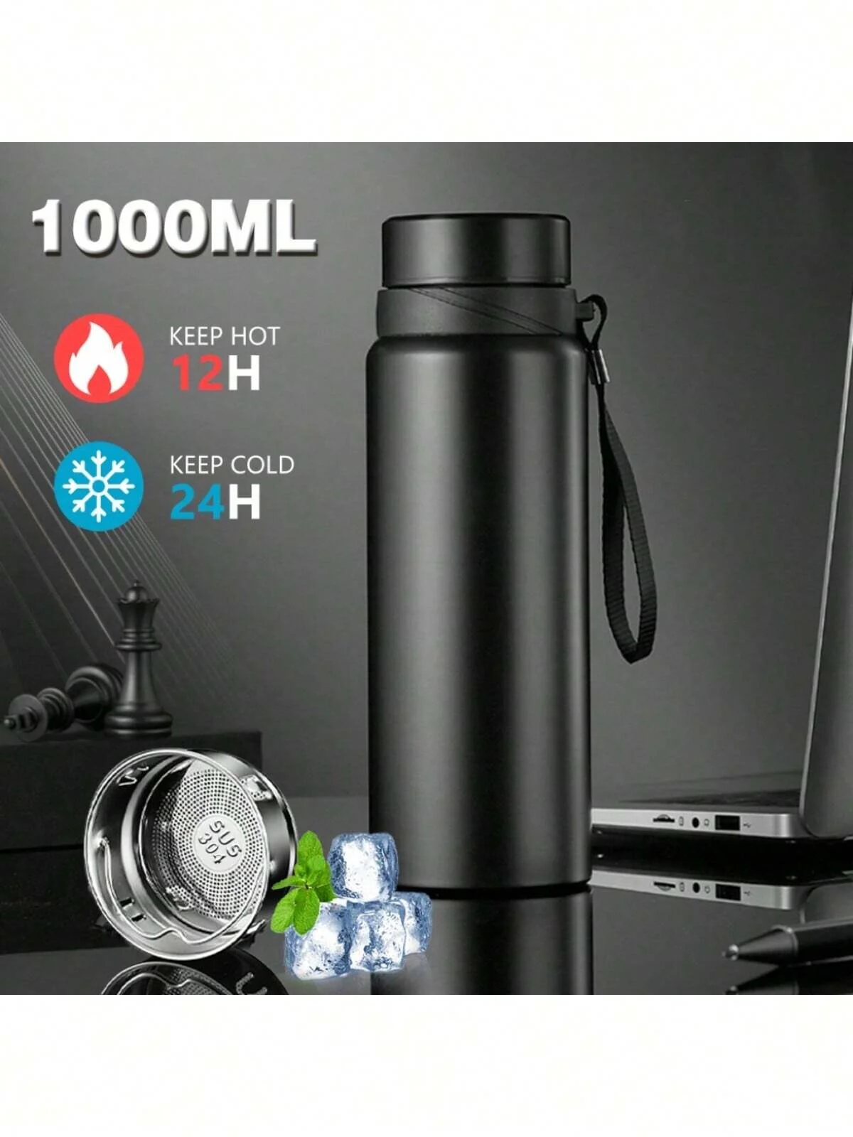 1L Thermal Water Bottle Stainless Steel for Tea Coffee