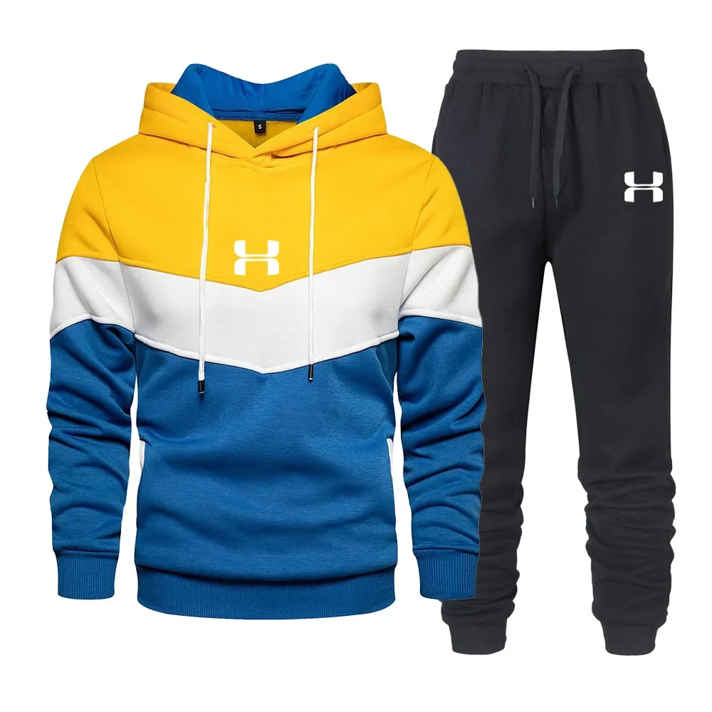 Sports Suit Tracksuit Set Men Print Tracksuit Winter Casual Hoodies Long Pants 2PCS Outdoor Jogging