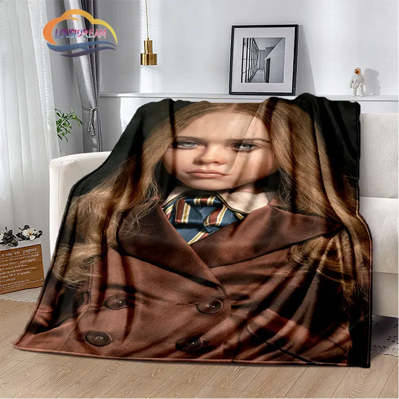 3D Printing Scary Movie Blanket M3GAN Throw  for Sofa Bed Bedroom Bedspread Halloween Friend Gift Flannel Warm 