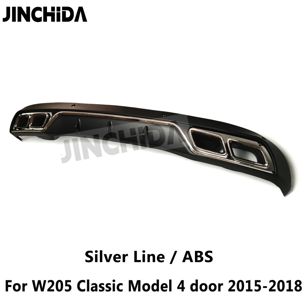 벤츠 C 클래스 W205 4도어 클래식 모델 2015-2018용 W205 AMG 스타일 리어 디퓨저 (304 스테인리스 스틸 4구 배기 팁 포함)