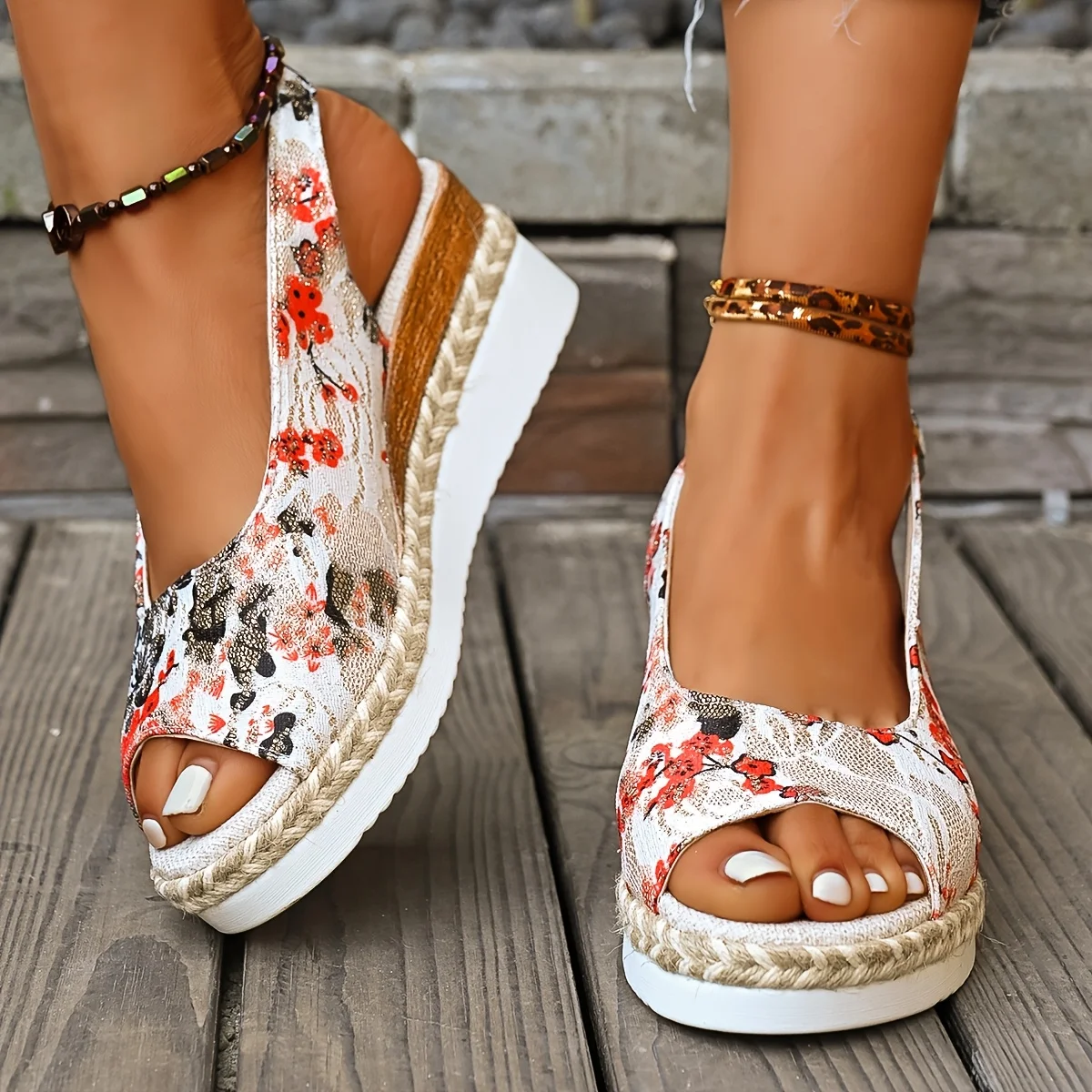 Wedge Flat Sandals Women Summer Slingbacks Peep Toe Platform Shoes for Women Light Non-slip Comfort Fabric Cushion Beach Sandals