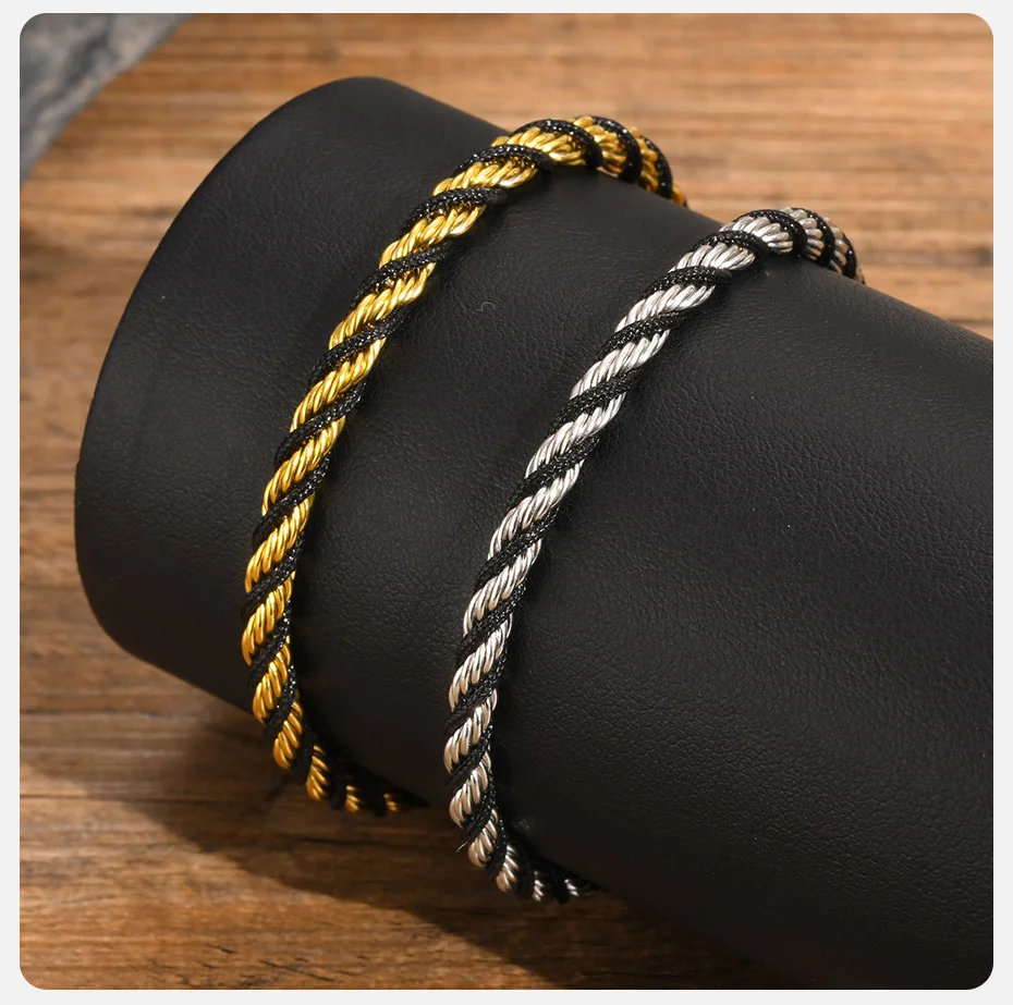 Vnox Persönlichkeit Twisted Rope Chain Box Links Armband für Männer Frauen, Schwarz Silber Farbe Edelstahl Singapur Kettenarmband – Detail 7