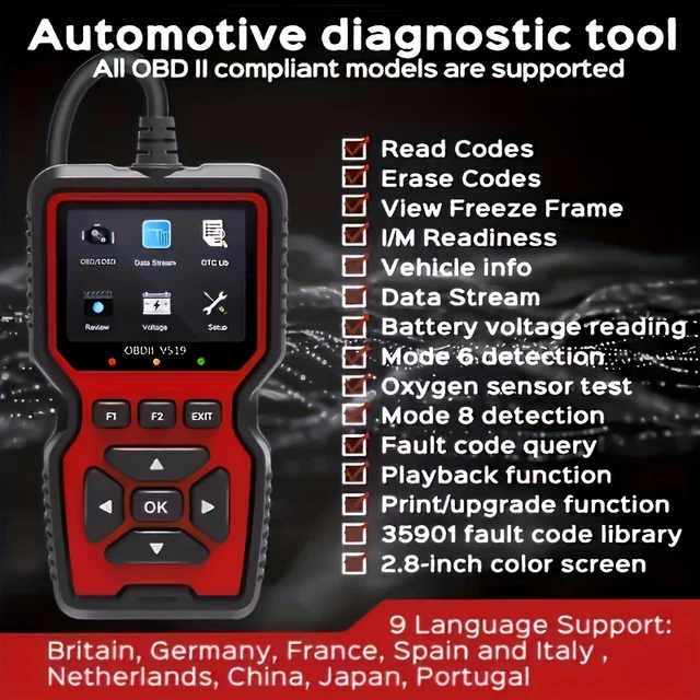 V519 Professional Obd2 Scanner - Usb-Powered Car Diagnostic Tool with Real-Time Data Stream, Full-Featured Obd Ii Testing (I/M Ready, Bod2/Eobd), Clears Engine Fault Lights, Reads/Erases Codes for Most Vehicles, Car Maintenance, Ergonomic Design, Durable Plastic Casing 6