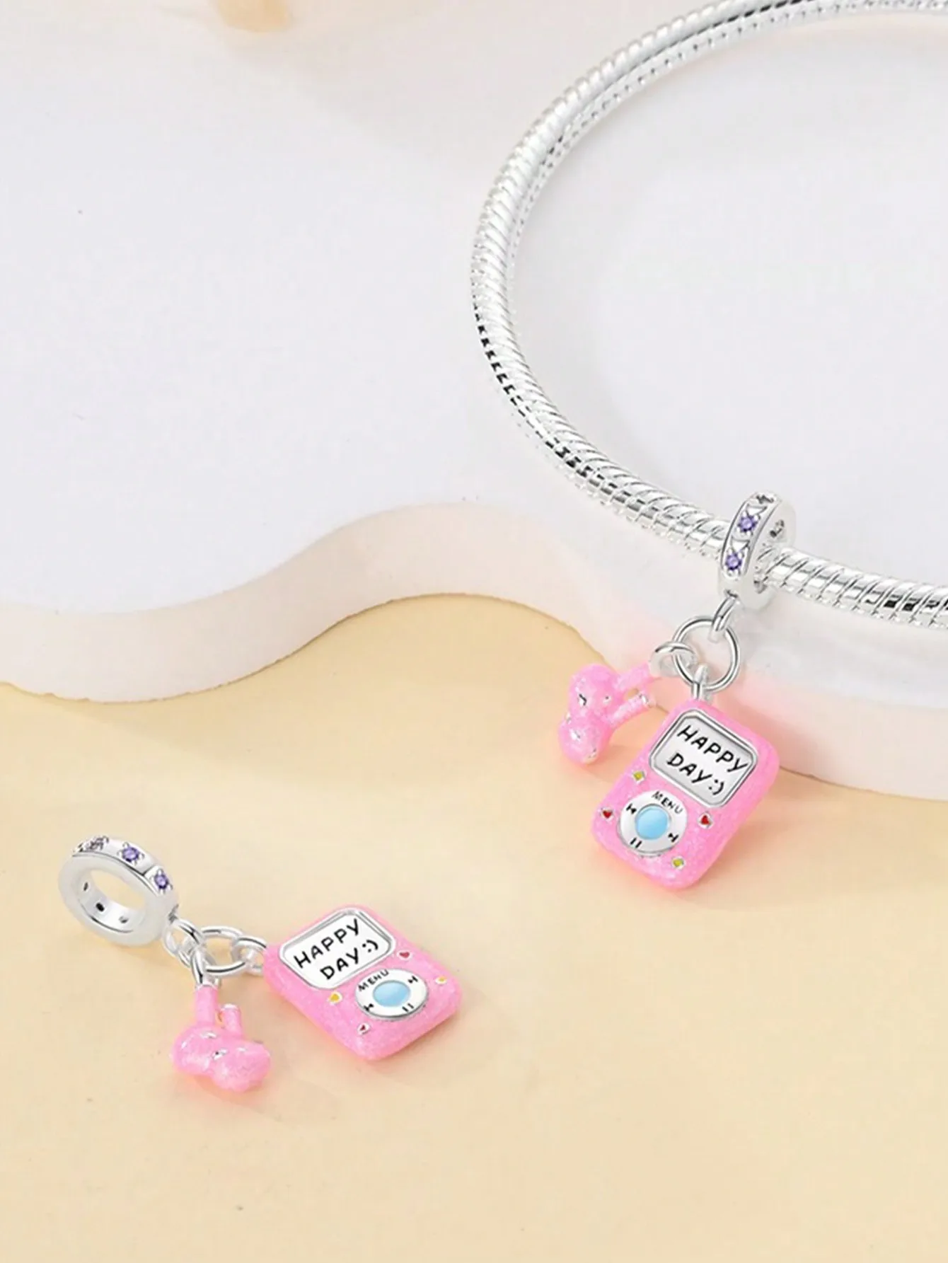 Silver Plated Music Cat Earphones Charm