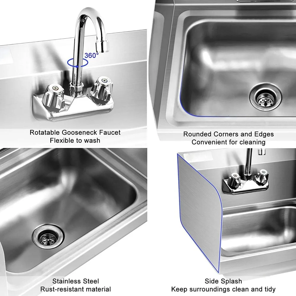 Rust Steel Sink with Faucet and Splash Guard, Commercial Wall Mounted Home Kitchen Sink 17 x 15 Inches 5