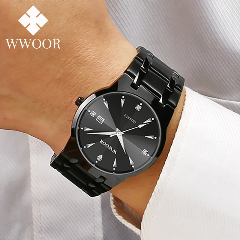 Black Diamond Watch Waterproof Watches Reloj Steel Black Wrist