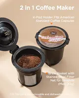 Mini Coffee Maker Single Serve, Instant One Cup for K Cup & Ground Coffee, 6 to 12 Oz Brew Sizes, Capsule Coffee Machine, White 2