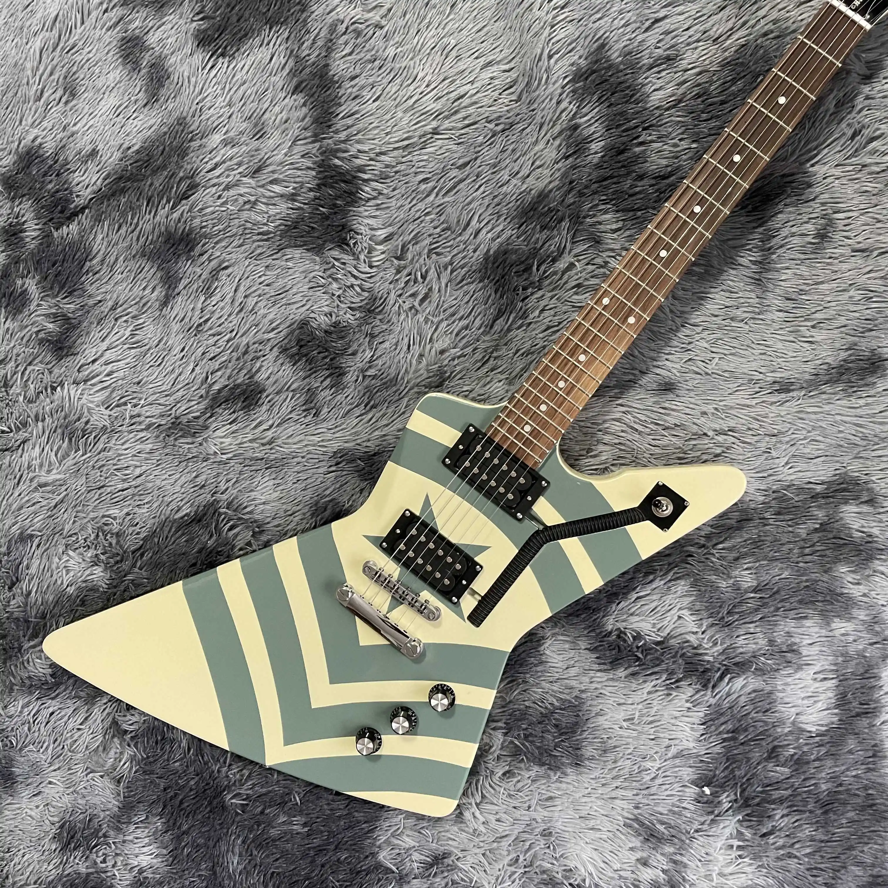 

Free shipping,Light yellow, green design, special-shaped, unique, electric guitar,2022 new pop, high-end custom,fashion