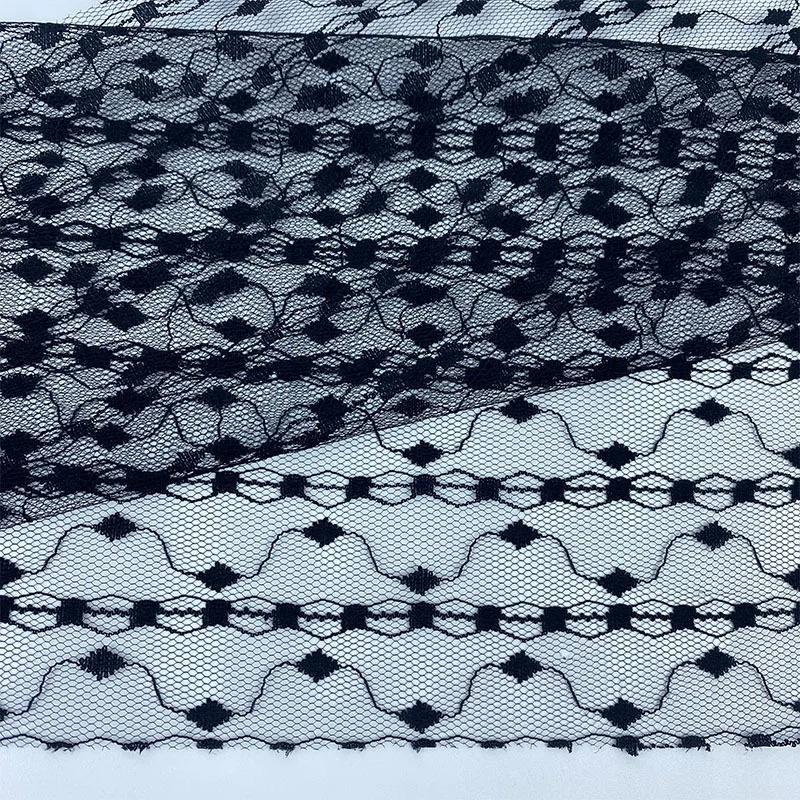 

New Stock Polyester Curved Wave Dot Lace Fabric Black Dot Line Mesh Fabric Women's Clothing Mesh Fabric