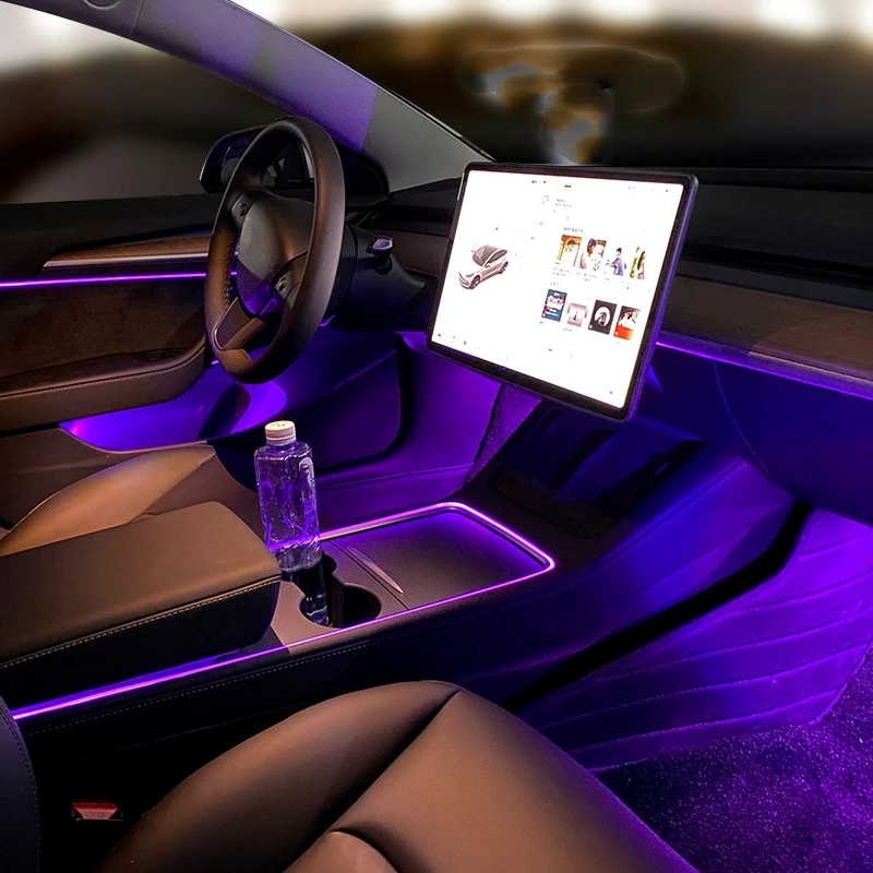 Tesla Model 3 and Model Y: Bluetooth Middle Console Ambient LED Strip -  Plugear