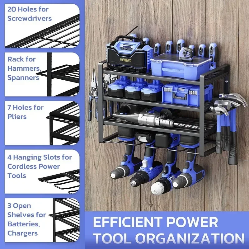 Tool Storage Rack Power Tool Rack Electric Drill Holder Wall Mount Organizer Tool Workshop Storage Shelf