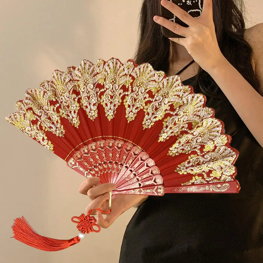 

Photo Prop Fan Elegant Chinese Style Folding Fan with Tassel for Summer Dance Performances Parties Portable Hand Held for Photo