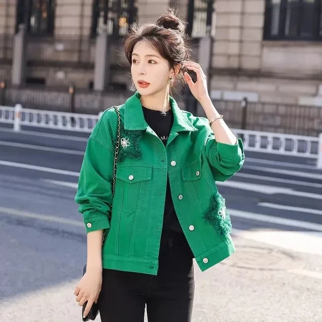 Veste en jean verte pour femme streetwear v tements d ext rieur
