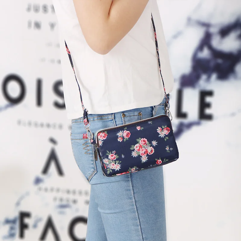 1PC Womens Printing 3 Layer Canvas Phone Bag Messenger Shoulder Bag Zipper Coin Card Key Purse for Women's Bank Card Holder Pack 
