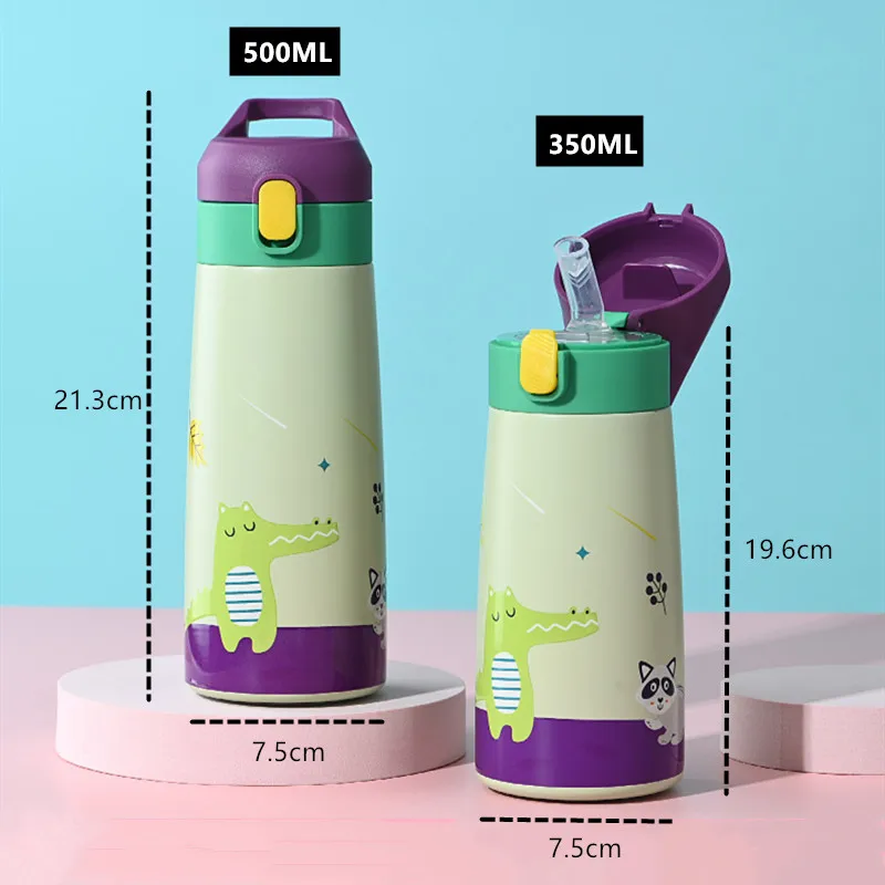 350ml Children Thermos Stainless Steel Mug Cartoon Leak-proof Vacuum Cup  With Straw Baby Boy Girls Cute Kawaii Kids Water Bottle - AliExpress