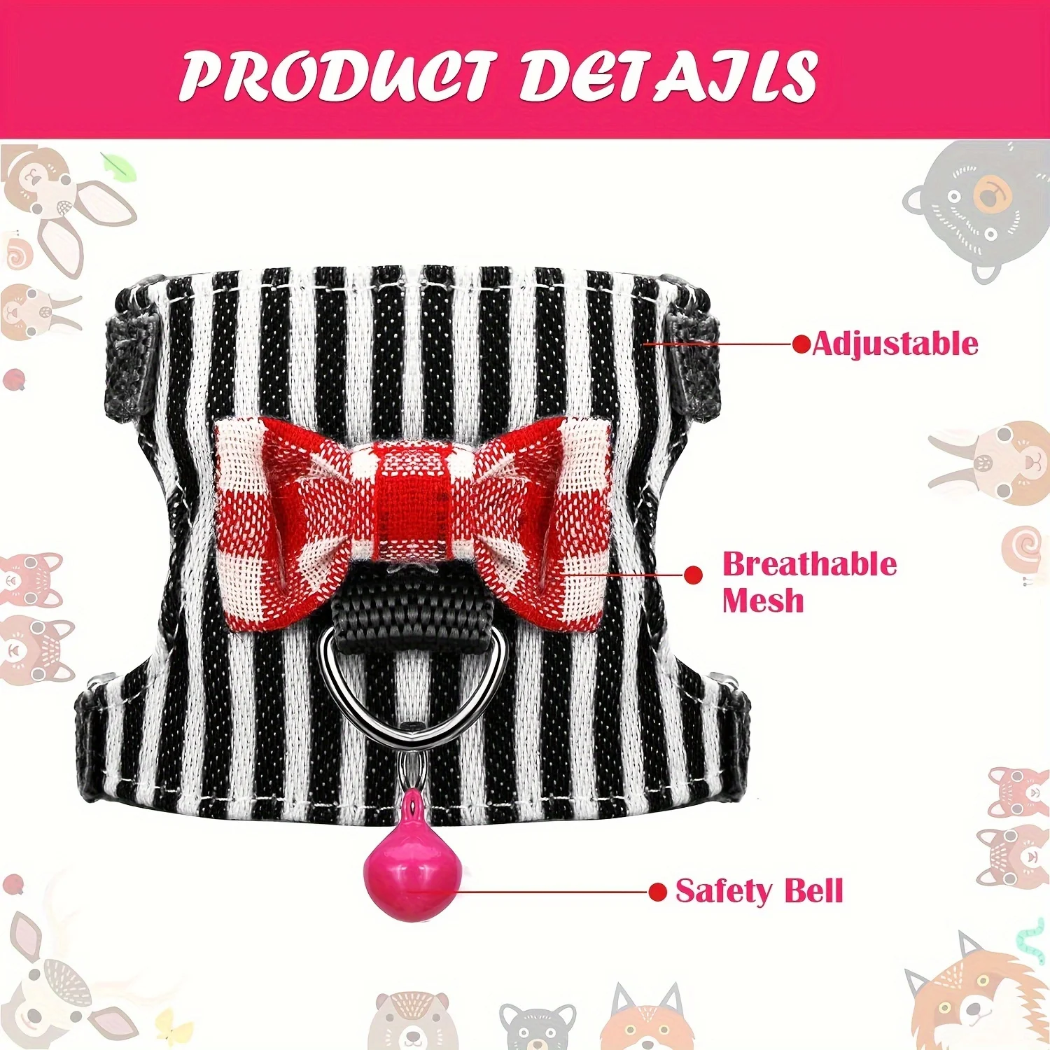 Hamster Harness and Leash Set - Comfortable Padded Vest for Small Pets with Bow Bells
