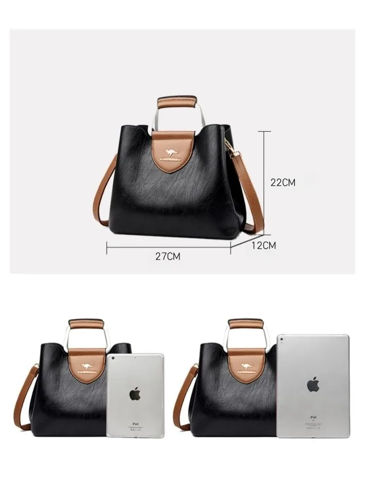 Designer Oil Skin Leather Women's Handbag Wallet 3 Layer Luxury Brand Tote Bag Women's Shoulder Crossbody Bag For Women Purses