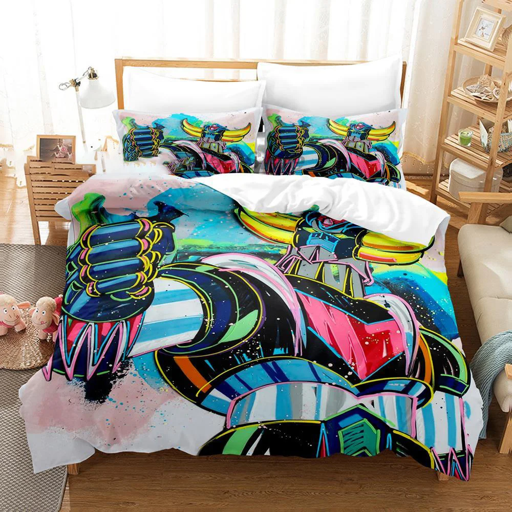 Goldorak Bettwäsche-Set, 3D-gedruckt, Grendizer-Bettbezug, 3-teilig, Doppelbett, Twin, voll, Königin, König, Erwachsene, Kinder, Bettwäsche, Bettbezug – Detail 5