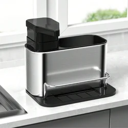 Stainless Steel Kitchen Sink Organizer & Soap Dispenser with Sponge Holder (Dish Soap Dispenser)