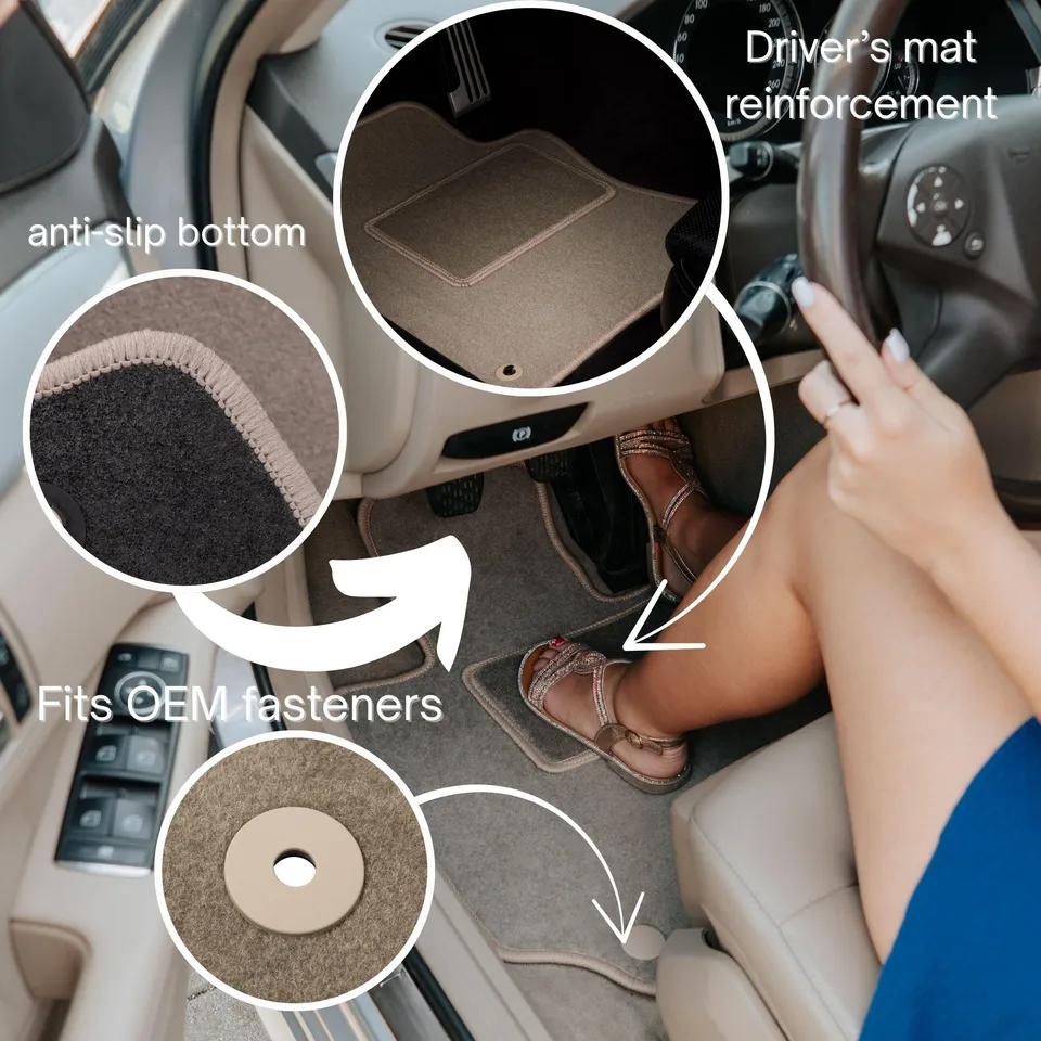 Tappetino in velluto per l'auto del conducente per minivan Toyota Corolla Verso II (2004-2009) - beige, aderente (1 pezzo)  34
