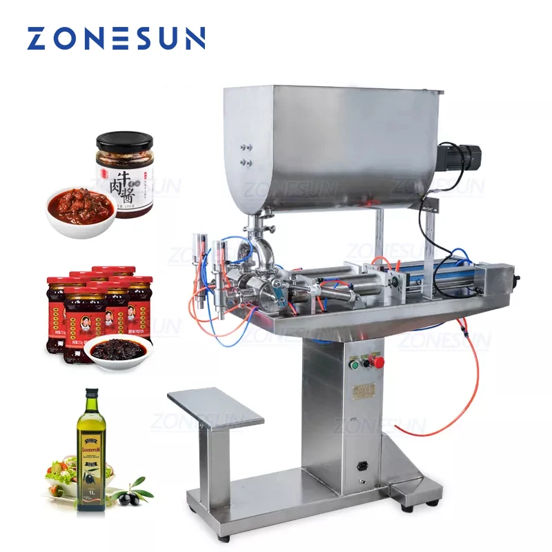 

ZONESUN Semi Automatic 2Heads Paste Chili Sauce Filling Machine Honey Cream High-viscosity Materials Filer With Mixing Function