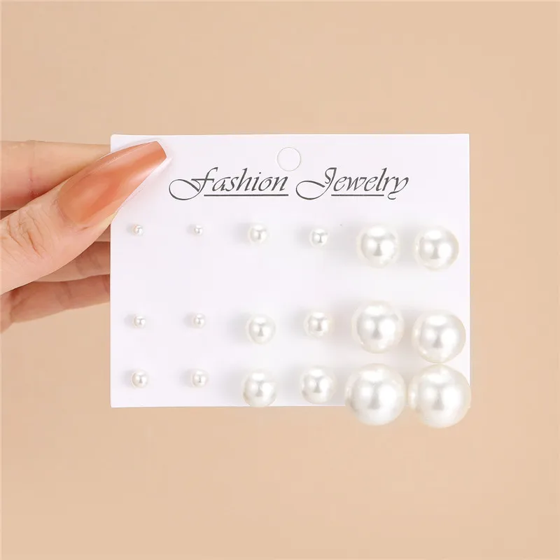 Female Pearl Earrings Set Bohemian Geometric Stud Earrings For Women Fashion Jewelry Gifts 12 pairs/set