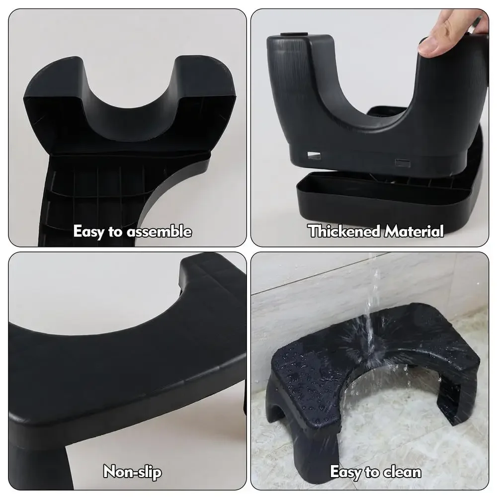 Portable Black Toilet Stool Set of 3 Adults Children Bathroom Potty Lifting Legs Smooth Defecation Easy Clean Anti Slip 8.66"D x 4