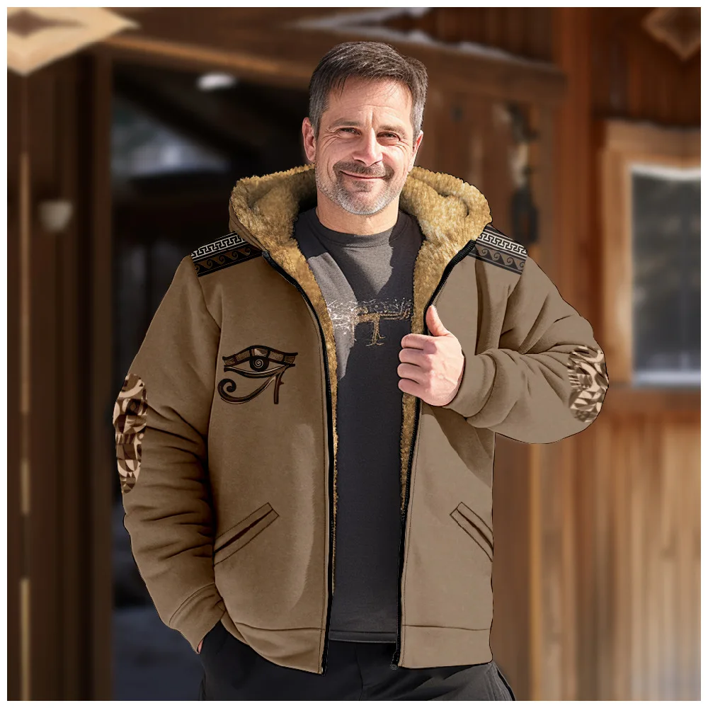 New Creative Pattern Hooded Sweater with Casual Printing Long Sleeve Zipper Sweater Thick Cotton Coat Winter