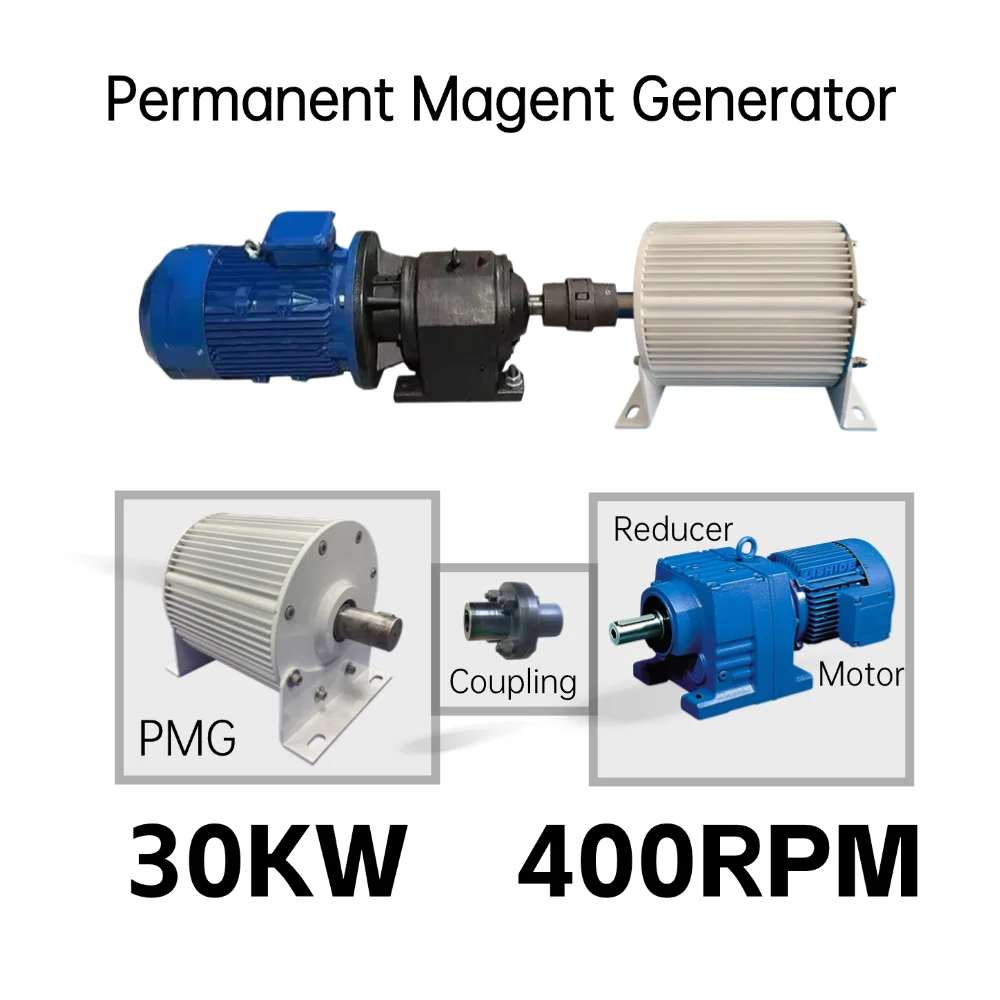 30000W 20KW Permanent Magnet Generator 220V 230V 500RPM 400RPM Dynamo 220V Output Alternator Quiet Generator With Driving Motor