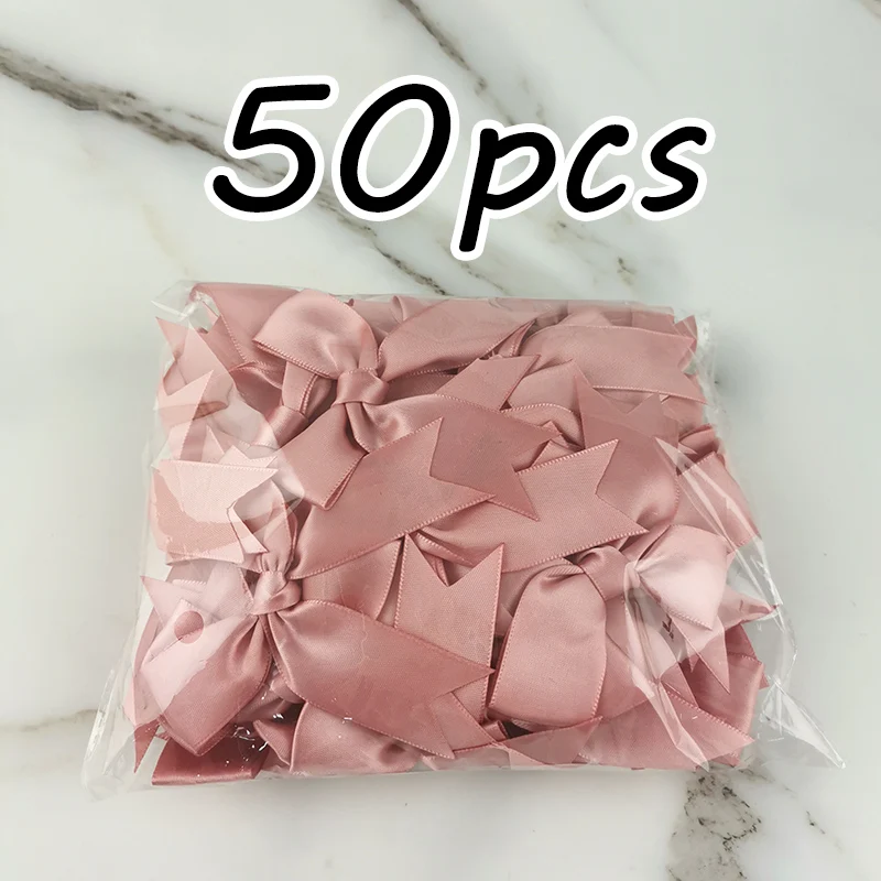 50-Piece Set of 1-Inch Fresh Pink Satin Ribbon Bows