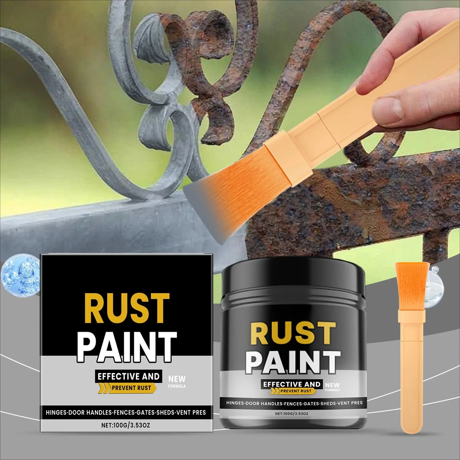 Demonstration of rust converter being applied to metal surface