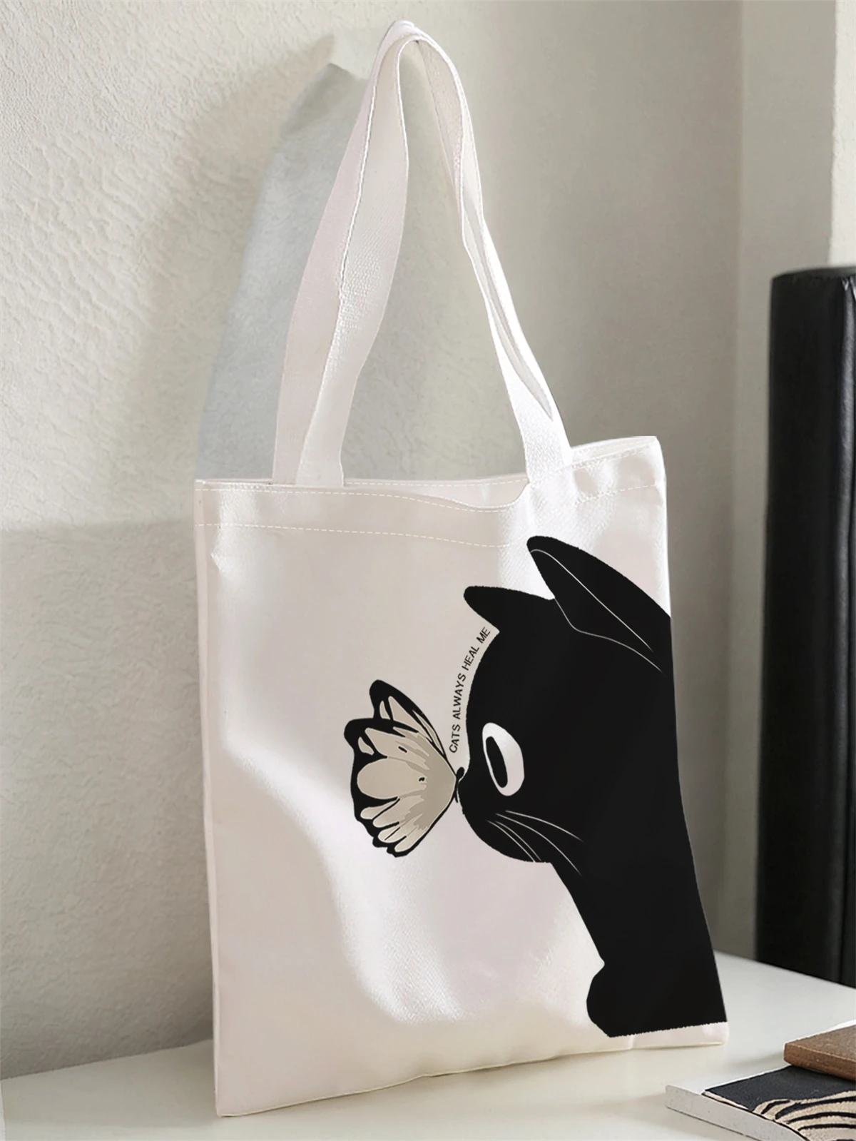 حقيبة تسوق كاجوال بنمط قطة كرتونية، حقيبة ظهر عصرية قابلة لإعادة الاستخدام، حقيبة يد متعددة الوظائف، حقيبة تسوق قماشية