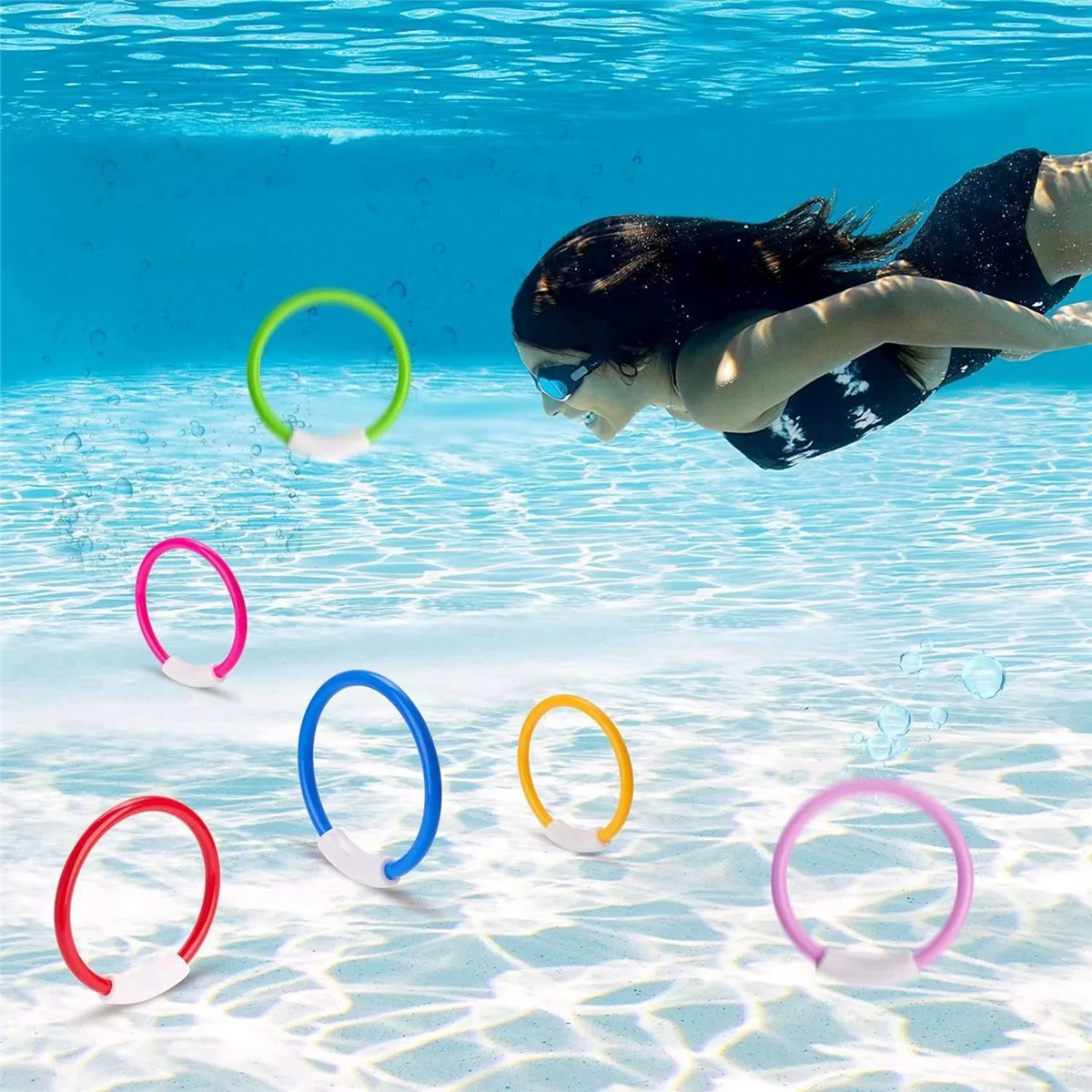 BAAU 16PCS Pool Toys, Colorful Pool Rings for Kids, Underwater Training, Swimming Dive Ring Toy for Kids