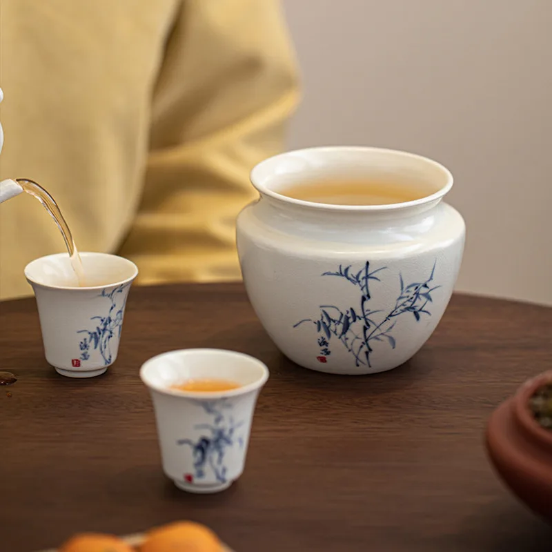 500ML Hand-painted Bamboo Jianshui Washing Cup Bowl Soda Glazed Tea Dust Cylinder Barrel Tea Residue Bucket Chaxi For Tea Craft