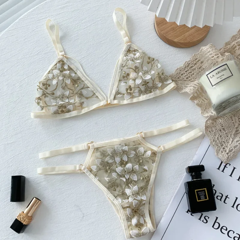 thumbnail image 1 of Conjuntos de Sujetador de encaje para mujer, ropa interior sin costuras, chaleco sin espalda, Bralette Sexy, lencería ultrafina, conjuntos de bragas, envío directo, 1 of 5