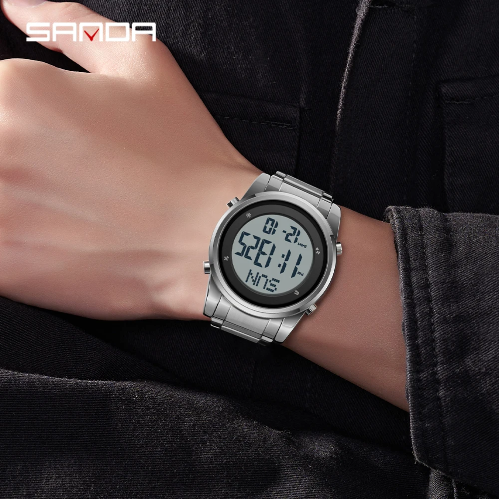 SANDA 6160 Outdoor Sport Watch 5ATM Waterproof Digital Led Watches Date Week Alarm Clock Wristwatches For Men Women Reloj Hombre