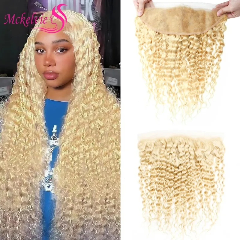 613 Blonde 13X4 Frontal Human Hair Deep Wave Transparent Lace Frontal For Women Pre-Plucked Hairline Brazilian Virgin Hair