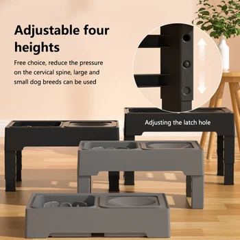 Elevated Dog Food Slow Feeder 4 Adjustable Heights Raised Dog Bowl Stand with Stainless Steel Bowls Anti Slip Dog Water Bowl 3