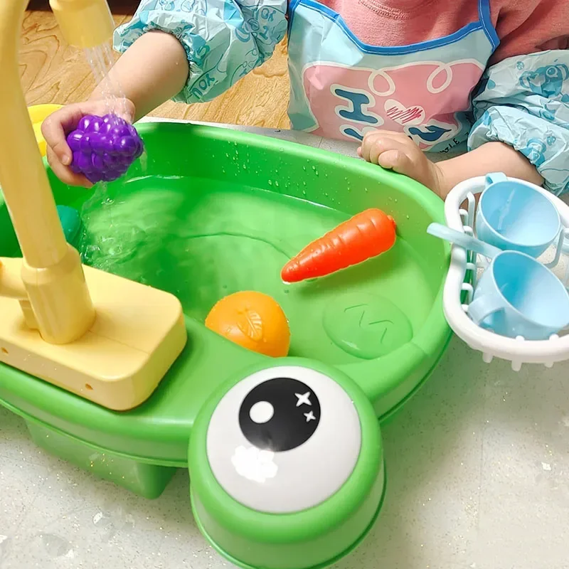 Children's Play Kitchen Toys Water Pretend Play House Kids Can Drain Wash Basin Sink Kids Kitchen Set Toy for Boys Girls Gifts