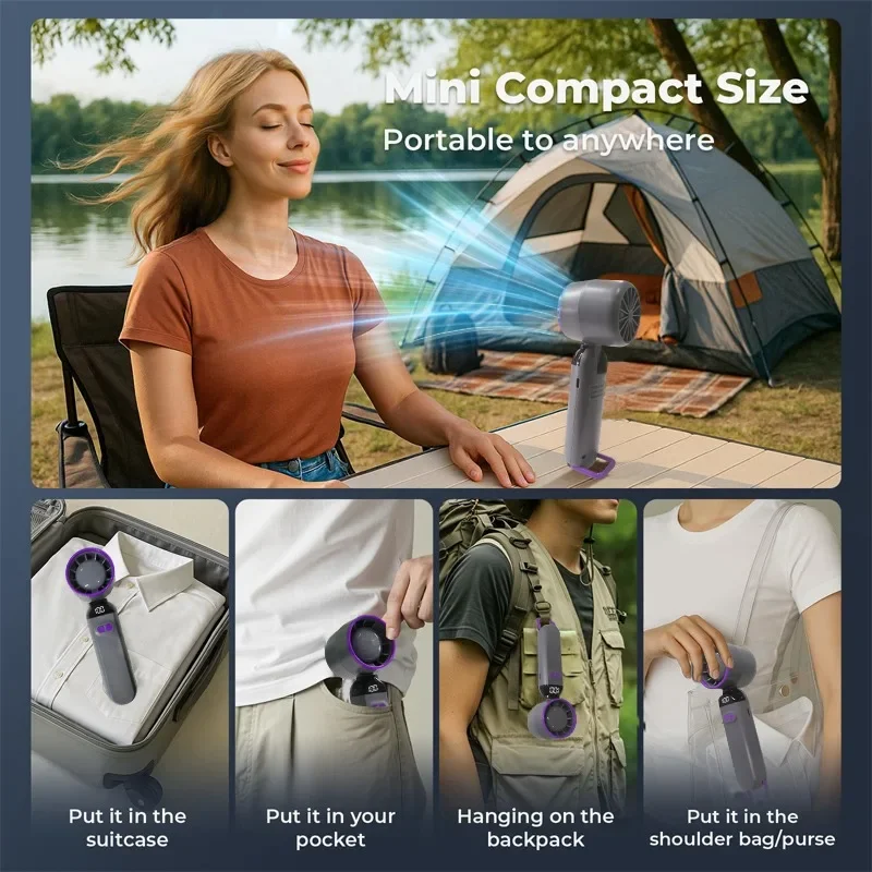 Foldable Handheld Fans Portable Cooling Fan 100-Speed Wind Rechargeable Turbo Fan for Outdoor Travel Camping